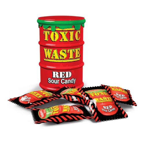 Toxic Waste Sour hard candy drum red